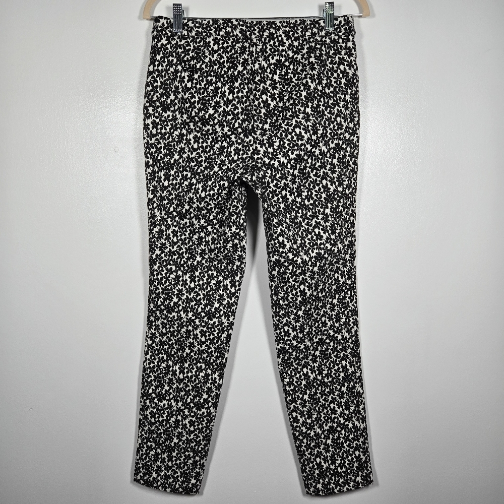 Dalia Black White Floral Printed Textured Elastic Waist Pull On Pants Size 8 - Picture 6 of 11